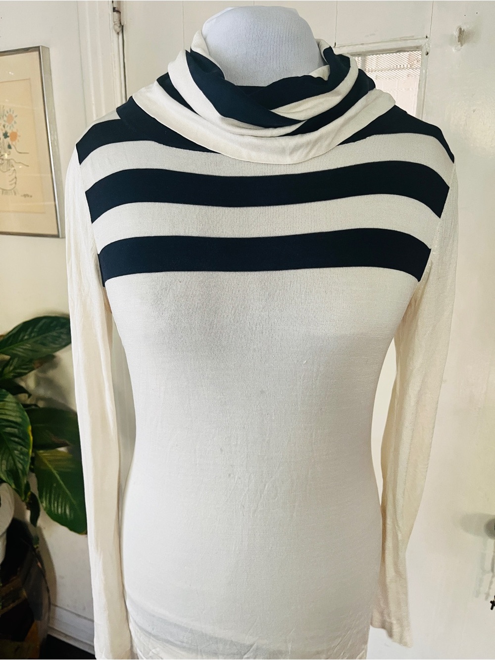 MaxMara Cream and Black Striped Cowl Neck Sweater top